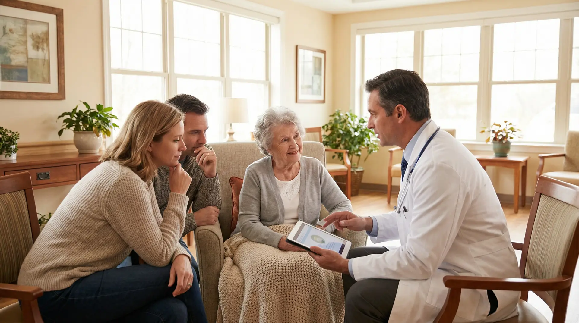Visiting physician from Vitality Health at Your Door examining a patient at their home in San Antonio