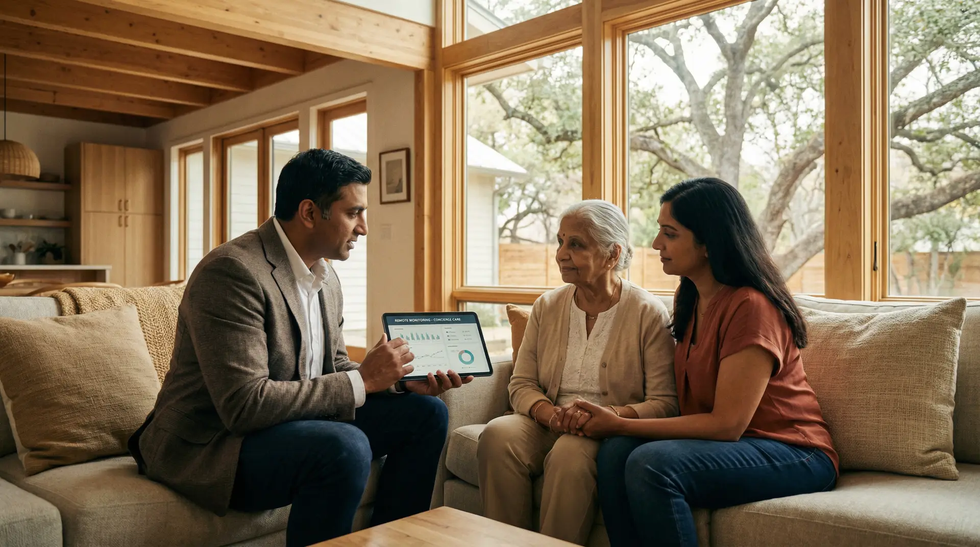 Board-certified physician conducting house call examination with patient in San Antonio home